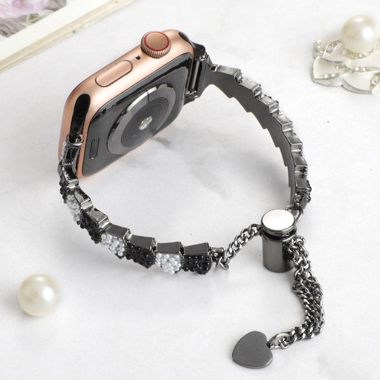 For Apple Watch 38mm Shell Beads Chain Bracelet Metal Watch Band(Black White) - Watch Bands by PMC TechLife | Online Shopping South Africa | PMC TechLife