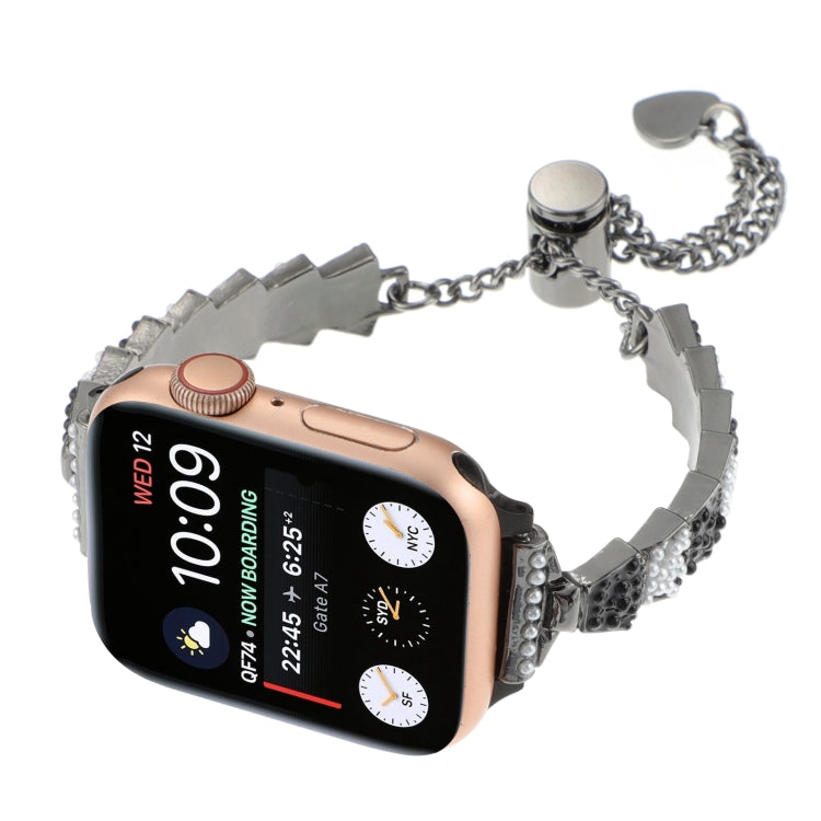 For Apple Watch 38mm Shell Beads Chain Bracelet Metal Watch Band(Black White) - Watch Bands by PMC TechLife | Online Shopping South Africa | PMC TechLife
