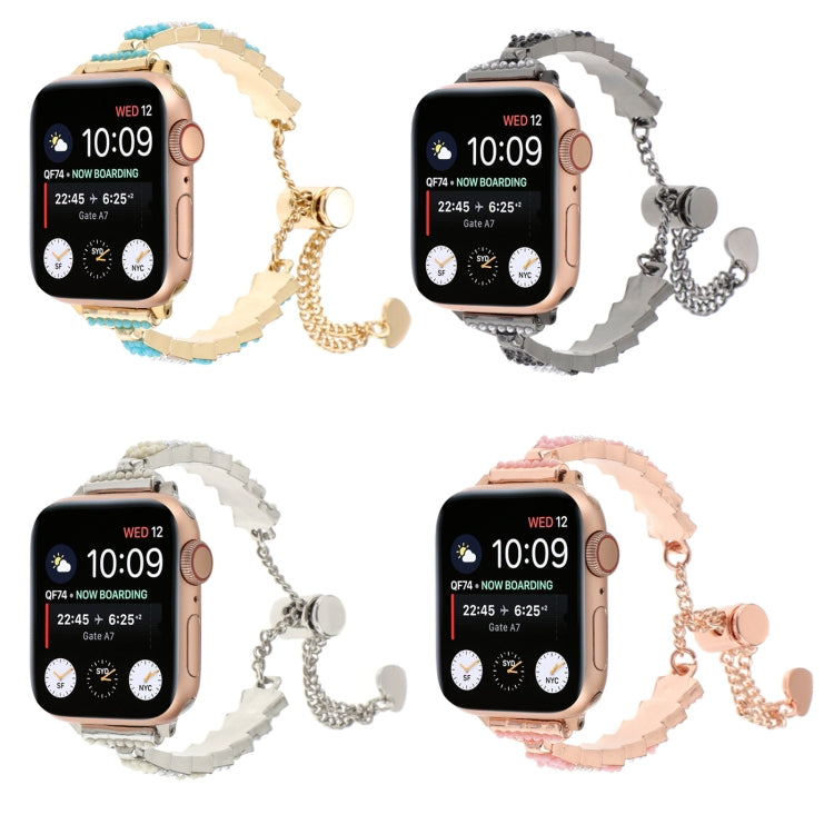 For Apple Watch Series 3 38mm Shell Beads Chain Bracelet Metal Watch Band(Pink White Rose Gold) - Watch Bands by PMC Jewellery | Online Shopping South Africa | PMC Jewellery