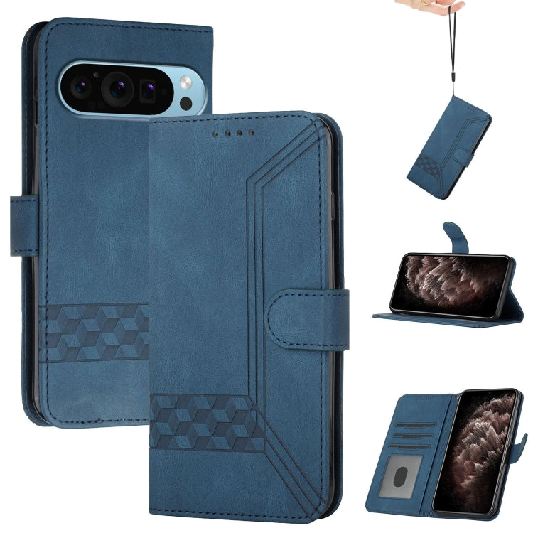 For Google Pixel 9 Pro Cubic Skin Feel Flip Leather Phone Case(Blue) - Google Cases by PMC TechLife | Online Shopping South Africa | PMC TechLife | Buy Now Pay Later Mobicred