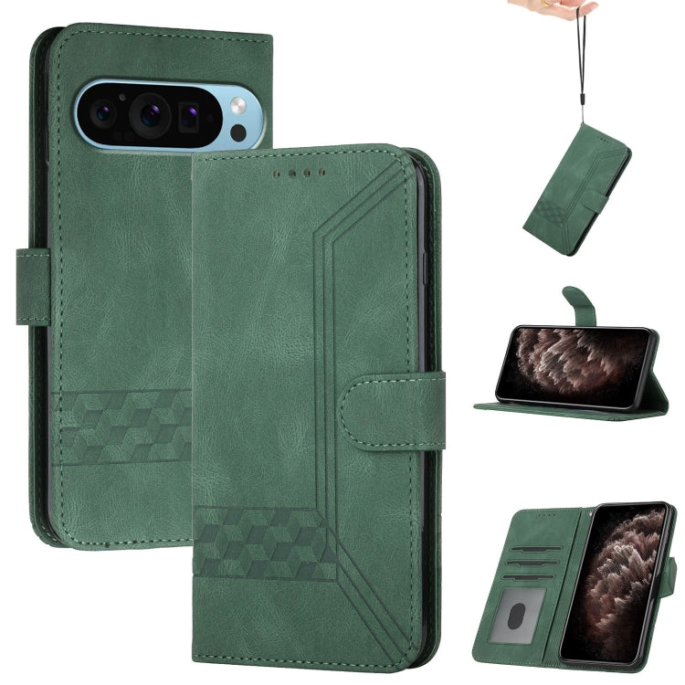 For Google Pixel 9 Cubic Skin Feel Flip Leather Phone Case(Green) - free shipping - PMC TechLife - Order now!