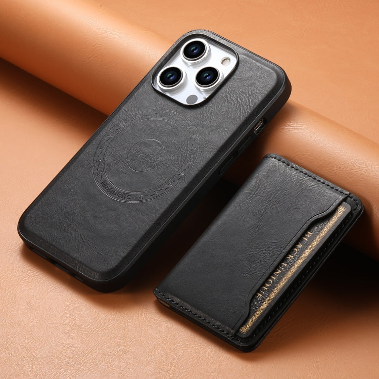 For iPhone 14 Plus Denior Cowhide Texture Leather MagSafe Detachable Wallet Phone Case(Black) - iPhone 14 Plus Cases by Denior | Online Shopping South Africa | PMC Jewellery | Buy Now Pay Later Mobicred