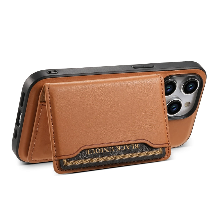 For iPhone 13 Pro Max Denior Cowhide Texture Leather MagSafe Detachable Wallet Phone Case(Khaki) - iPhone 13 Pro Max Cases by Denior | Online Shopping South Africa | PMC Jewellery | Buy Now Pay Later Mobicred