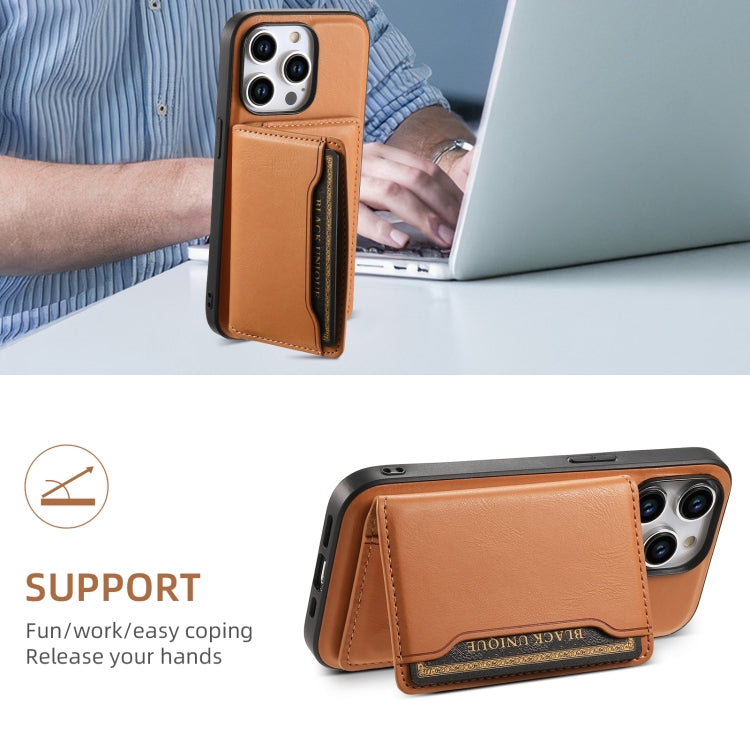 For iPhone 13 Denior Cowhide Texture Leather MagSafe Detachable Wallet Phone Case(Khaki) - iPhone 13 Cases by Denior | Online Shopping South Africa | PMC Jewellery | Buy Now Pay Later Mobicred