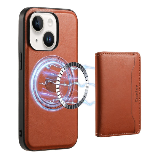 For iPhone 13 Denior Cowhide Texture Leather MagSafe Detachable Wallet Phone Case(Brown) - iPhone 13 Cases by Denior | Online Shopping South Africa | PMC Jewellery | Buy Now Pay Later Mobicred