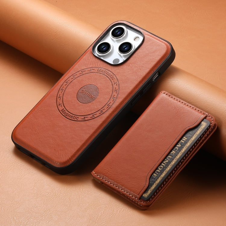 For iPhone 12 Pro Denior Cowhide Texture Leather MagSafe Detachable Wallet Phone Case(Brown) - iPhone 12 / 12 Pro Cases by Denior | Online Shopping South Africa | PMC Jewellery | Buy Now Pay Later Mobicred