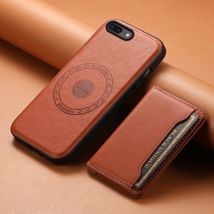 For iPhone 8 Plus/7 Plus Denior Cowhide Texture Leather MagSafe Detachable Wallet Phone Case(Brown) - free shipping - PMC Jewellery - Order now!