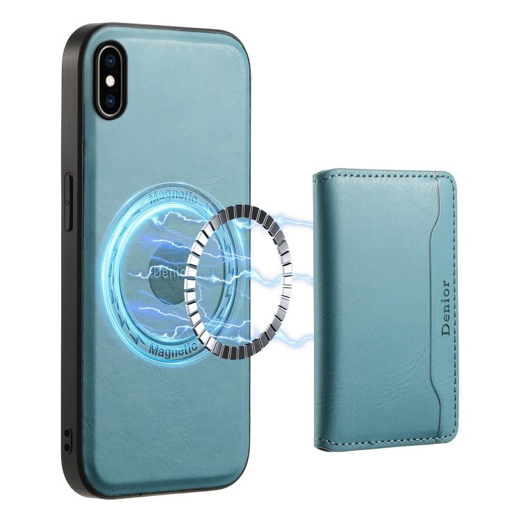 For iPhone XS Max Denior Cowhide Texture Leather MagSafe Detachable Wallet Phone Case(Blue) - More iPhone Cases by Denior | Online Shopping South Africa | PMC Jewellery | Buy Now Pay Later Mobicred