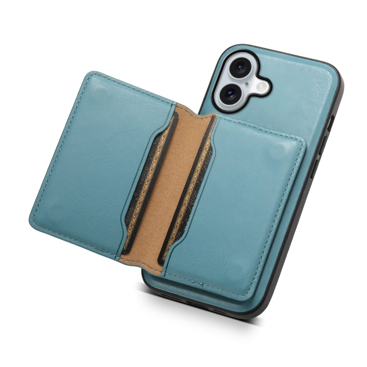 For iPhone 16 Denior Cowhide Texture Leather MagSafe Detachable Wallet Phone Case(Blue) - iPhone 16 Cases by Denior | Online Shopping South Africa | PMC Jewellery | Buy Now Pay Later Mobicred