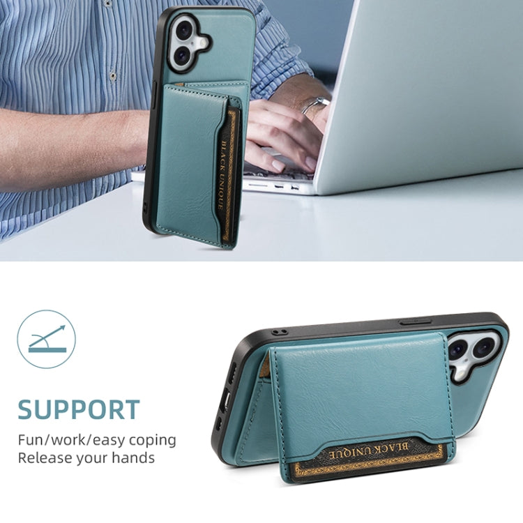 For iPhone 16 Denior Cowhide Texture Leather MagSafe Detachable Wallet Phone Case(Blue) - iPhone 16 Cases by Denior | Online Shopping South Africa | PMC TechLife | Buy Now Pay Later Mobicred