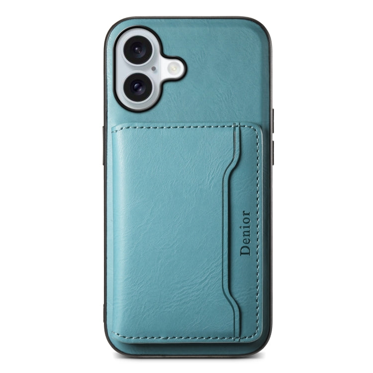 For iPhone 16 Plus Denior Cowhide Texture Leather MagSafe Detachable Wallet Phone Case(Blue) - iPhone 16 Plus Cases by Denior | Online Shopping South Africa | PMC Jewellery | Buy Now Pay Later Mobicred