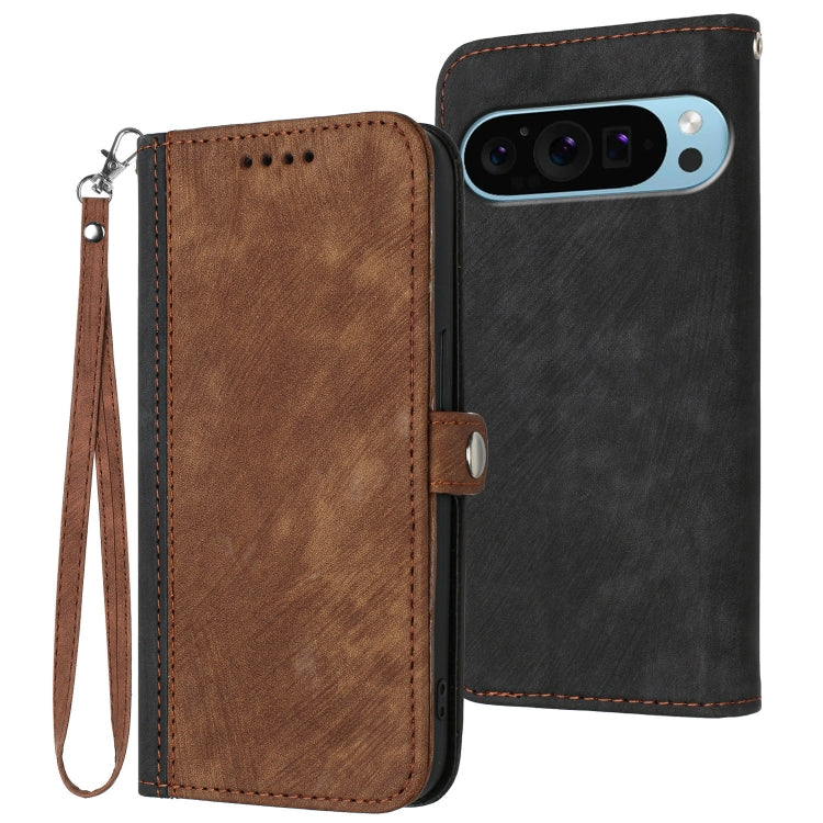 For Google Pixel 9 Side Buckle Double Fold Hand Strap Leather Phone Case(Brown) - Google Cases by PMC Jewellery | Online Shopping South Africa | PMC Jewellery | Buy Now Pay Later Mobicred