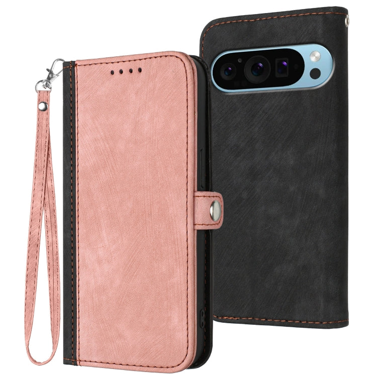 For Google Pixel 9 Side Buckle Double Fold Hand Strap Leather Phone Case(Pink) - Google Cases by PMC TechLife | Online Shopping South Africa | PMC TechLife | Buy Now Pay Later Mobicred