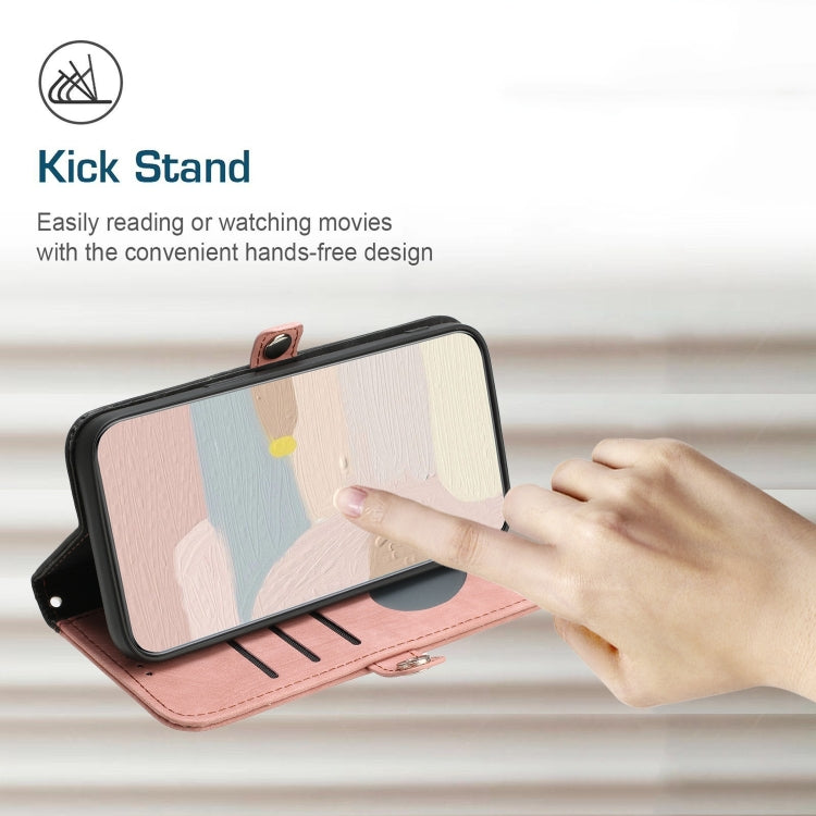 For Google Pixel 9 Side Buckle Double Fold Hand Strap Leather Phone Case(Pink) - Google Cases by PMC TechLife | Online Shopping South Africa | PMC TechLife | Buy Now Pay Later Mobicred