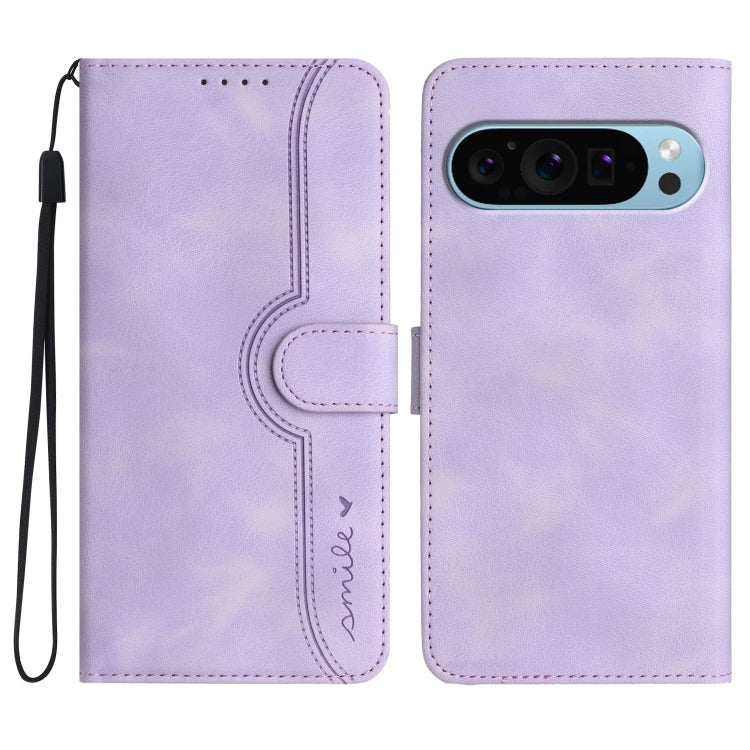 For Google Pixel 9 Heart Pattern Skin Feel Leather Phone Case(Purple) - Google Cases by PMC TechLife | Online Shopping South Africa | PMC TechLife | Buy Now Pay Later Mobicred