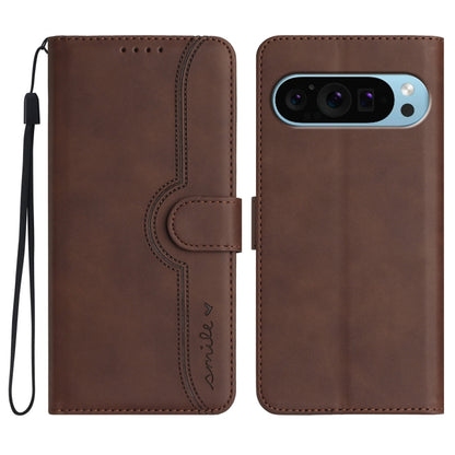 For Google Pixel 9 Heart Pattern Skin Feel Leather Phone Case(Brown) - Google Cases by PMC Jewellery | Online Shopping South Africa | PMC Jewellery | Buy Now Pay Later Mobicred