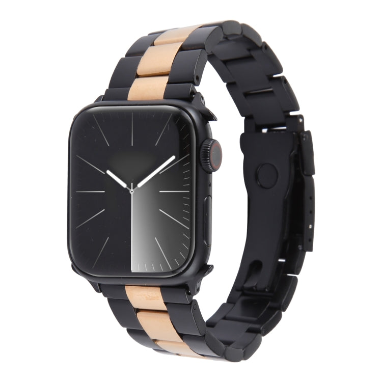 For Apple Watch Series 9 45mm Three-Bead Stainless Steel Watch Band(Black Rose Gold) - Watch Bands by PMC Jewellery | Online Shopping South Africa | PMC Jewellery