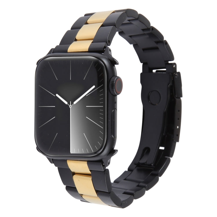 For Apple Watch SE 44mm Three-Bead Stainless Steel Watch Band(Black Gold) - Watch Bands by PMC TechLife | Online Shopping South Africa | PMC TechLife