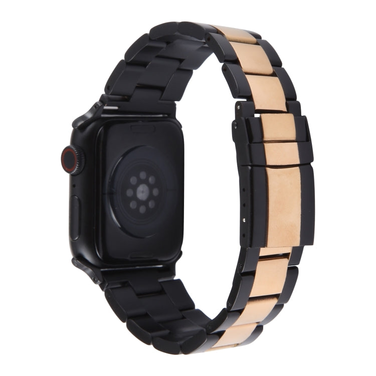 For Apple Watch SE 44mm Three-Bead Stainless Steel Watch Band(Black Rose Gold) - Watch Bands by PMC Jewellery | Online Shopping South Africa | PMC Jewellery