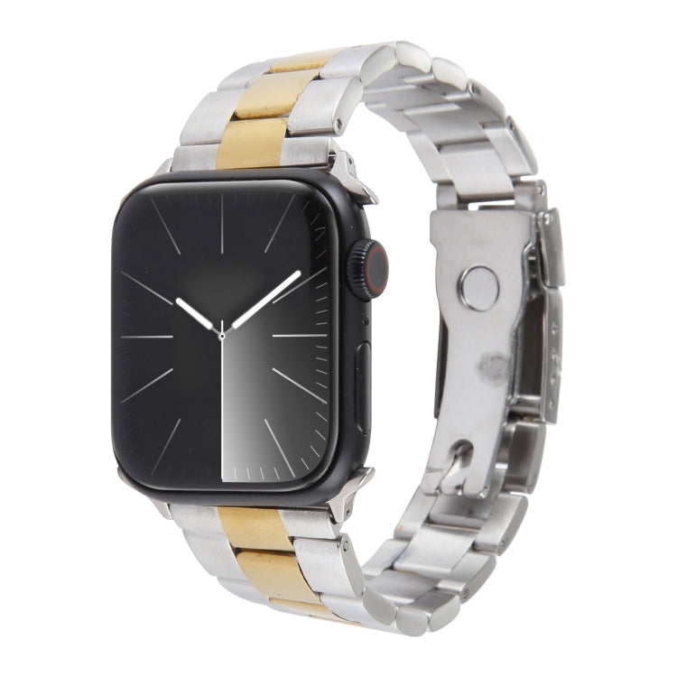 For Apple Watch SE 44mm Three-Bead Stainless Steel Watch Band(Silver Gold) - free shipping - PMC TechLife - Order now!