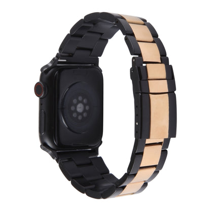 For Apple Watch Series 2 42mm Three-Bead Stainless Steel Watch Band(Black Rose Gold) - Watch Bands by PMC Jewellery | Online Shopping South Africa | PMC Jewellery