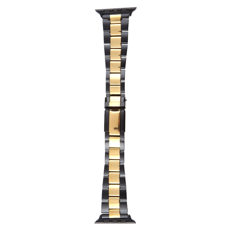For Apple Watch 42mm Three-Bead Stainless Steel Watch Band(Black Gold) - Watch Bands by PMC TechLife | Online Shopping South Africa | PMC TechLife