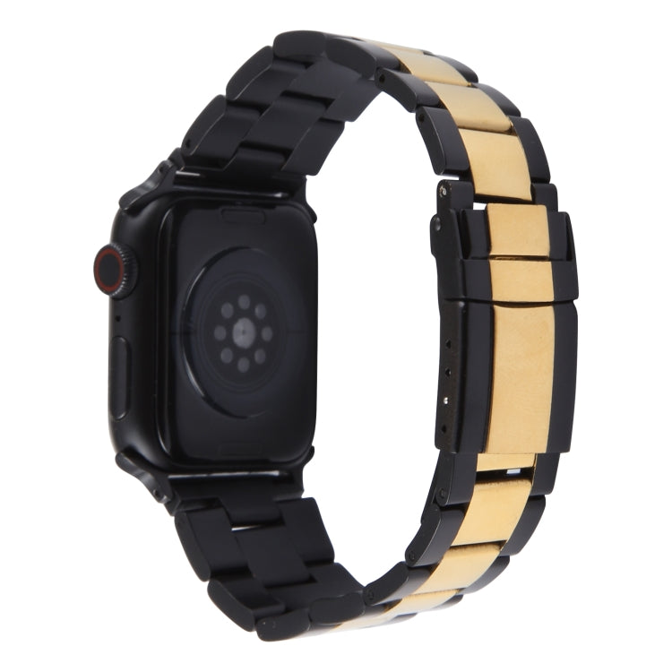 For Apple Watch 38mm Three-Bead Stainless Steel Watch Band(Black Gold) - Watch Bands by PMC TechLife | Online Shopping South Africa | PMC TechLife