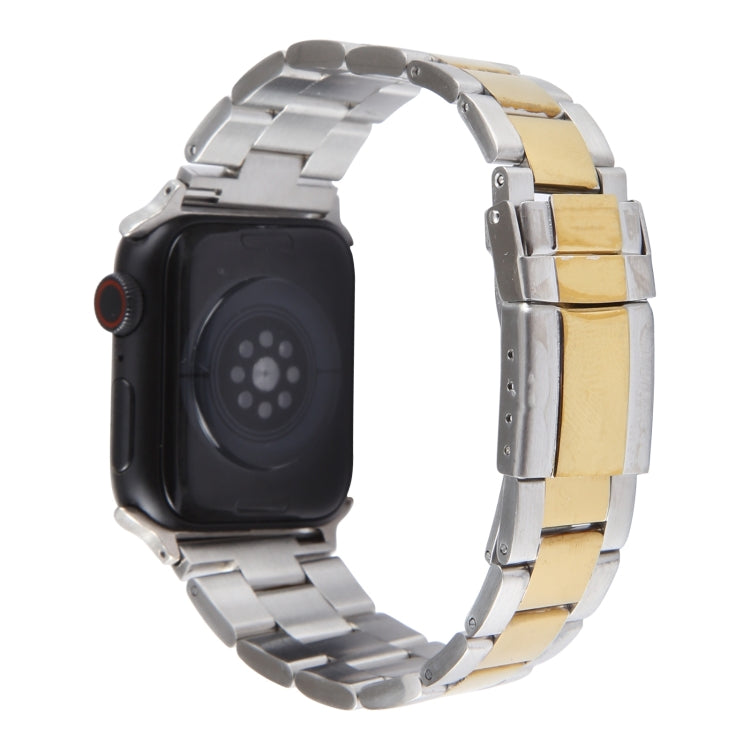 For Apple Watch 38mm Three-Bead Stainless Steel Watch Band(Silver Gold) - free shipping - PMC TechLife - Order now!