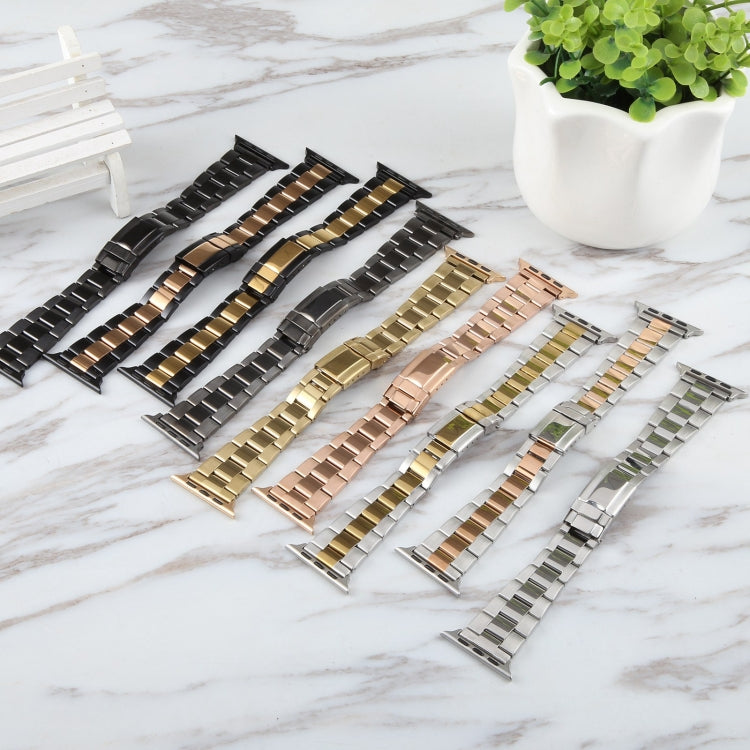 For Apple Watch 38mm Three-Bead Stainless Steel Watch Band(Silver Gold) - free shipping - PMC TechLife - Order now!