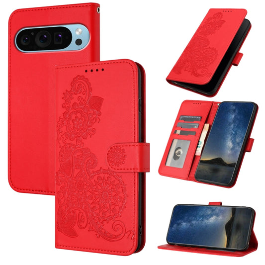 For Google Pixel 9 Pro Datura Flower Embossed Flip Leather Phone Case(Red) - Google Cases by PMC Jewellery | Online Shopping South Africa | PMC Jewellery | Buy Now Pay Later Mobicred