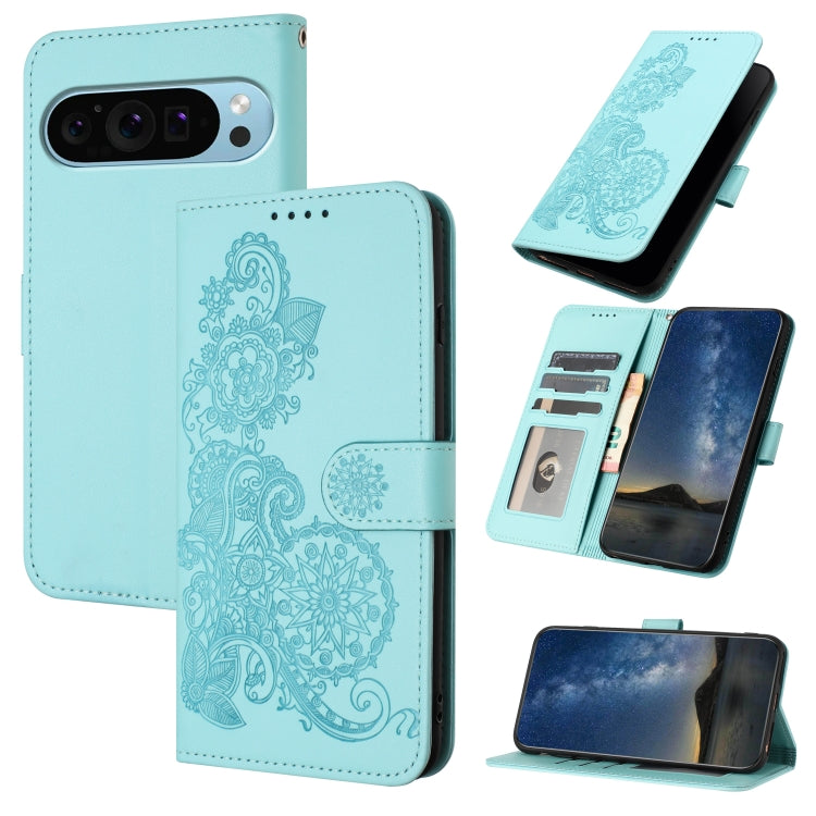 For Google Pixel 9 Pro Datura Flower Embossed Flip Leather Phone Case(Light blue) - Google Cases by PMC TechLife | Online Shopping South Africa | PMC TechLife | Buy Now Pay Later Mobicred