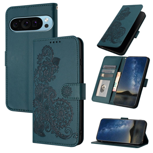 For Google Pixel 9 Pro Datura Flower Embossed Flip Leather Phone Case(Dark Green) - Google Cases by PMC Jewellery | Online Shopping South Africa | PMC Jewellery | Buy Now Pay Later Mobicred