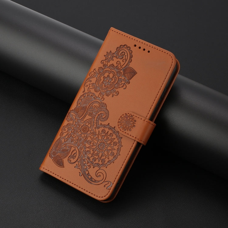 For Google Pixel 9 Datura Flower Embossed Flip Leather Phone Case(Brown) - Google Cases by PMC TechLife | Online Shopping South Africa | PMC TechLife | Buy Now Pay Later Mobicred