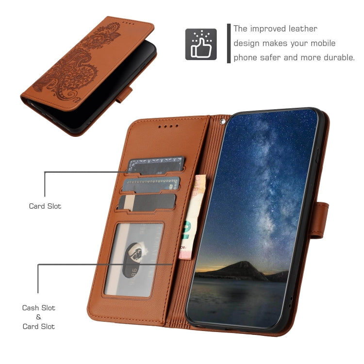 For Google Pixel 9 Datura Flower Embossed Flip Leather Phone Case(Brown) - Google Cases by PMC TechLife | Online Shopping South Africa | PMC TechLife | Buy Now Pay Later Mobicred