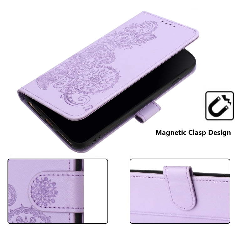 For Google Pixel 9 Datura Flower Embossed Flip Leather Phone Case(Purple) - Google Cases by PMC TechLife | Online Shopping South Africa | PMC TechLife | Buy Now Pay Later Mobicred