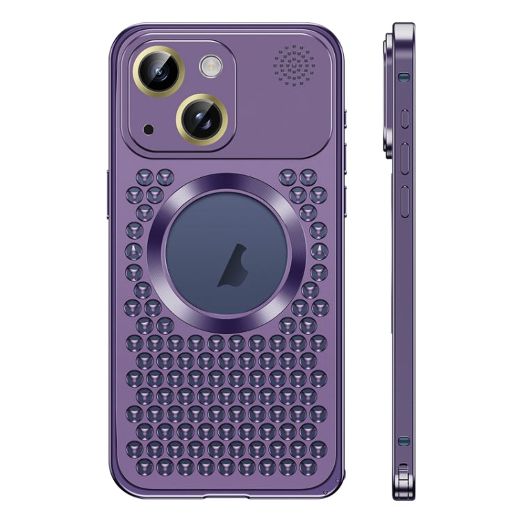 For iPhone 15 Spring Buckle MagSafe Magnetic Metal Aromatherapy Phone Case(Purple) - iPhone 15 Cases by PMC TechLife | Online Shopping South Africa | PMC TechLife