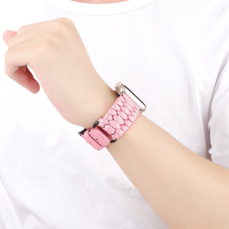 For Apple Watch Ultra 2 49mm Plain Paracord Genuine Leather Watch Band(Pink) - Watch Bands by PMC TechLife | Online Shopping South Africa | PMC TechLife | Buy Now Pay Later Mobicred