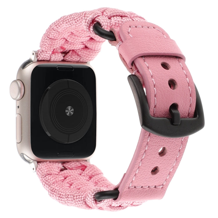 For Apple Watch Ultra 2 49mm Plain Paracord Genuine Leather Watch Band(Pink) - Watch Bands by PMC TechLife | Online Shopping South Africa | PMC TechLife | Buy Now Pay Later Mobicred