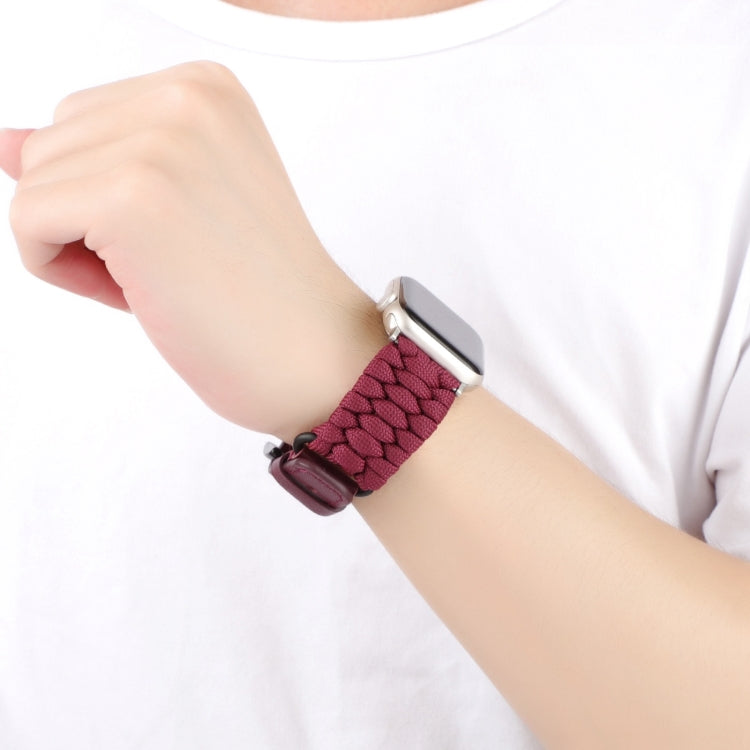 For Apple Watch Ultra 2 49mm Plain Paracord Genuine Leather Watch Band(Wine Red) - Watch Bands by PMC TechLife | Online Shopping South Africa | PMC TechLife | Buy Now Pay Later Mobicred