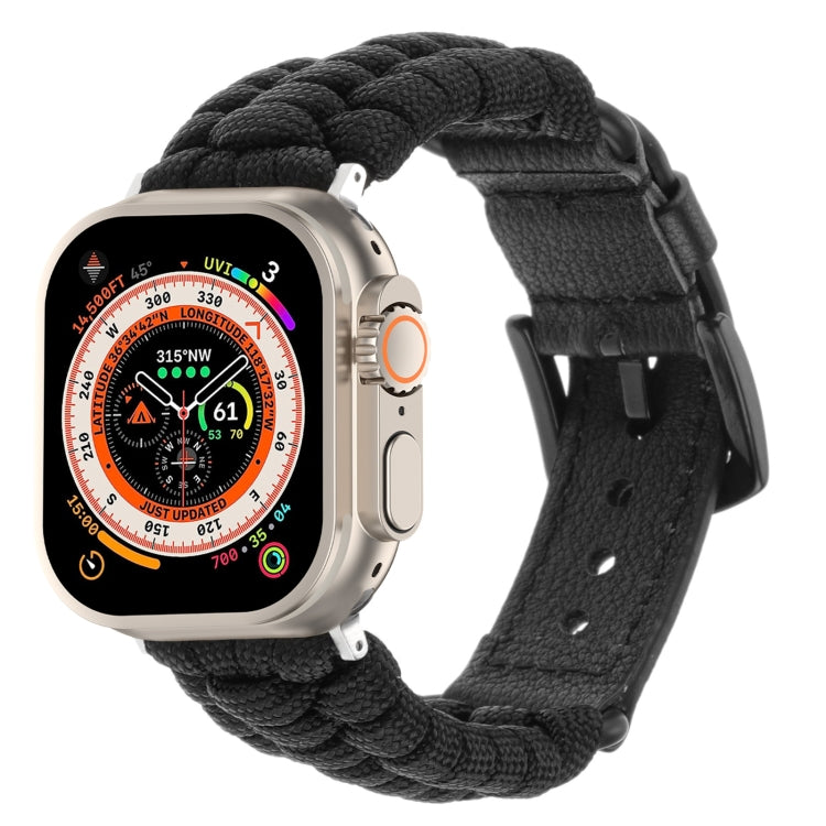 For Apple Watch Ultra 2 49mm Plain Paracord Genuine Leather Watch Band(Black) - Watch Bands by PMC TechLife | Online Shopping South Africa | PMC TechLife | Buy Now Pay Later Mobicred