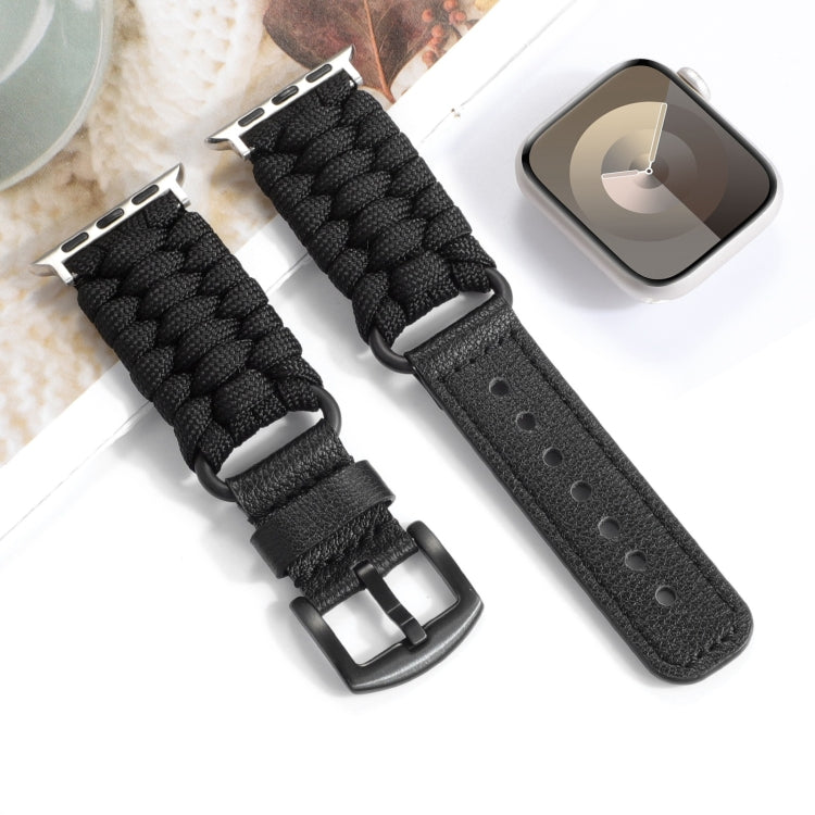 For Apple Watch Ultra 2 49mm Plain Paracord Genuine Leather Watch Band(Black) - Watch Bands by PMC TechLife | Online Shopping South Africa | PMC TechLife | Buy Now Pay Later Mobicred