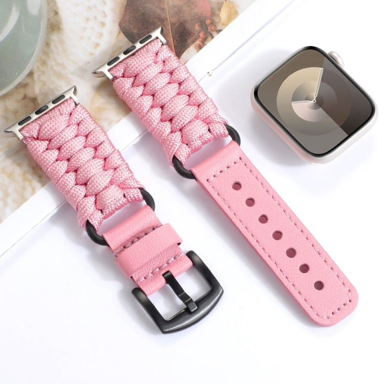 For Apple Watch Ultra 49mm Plain Paracord Genuine Leather Watch Band(Pink) - Watch Bands by PMC TechLife | Online Shopping South Africa | PMC TechLife | Buy Now Pay Later Mobicred