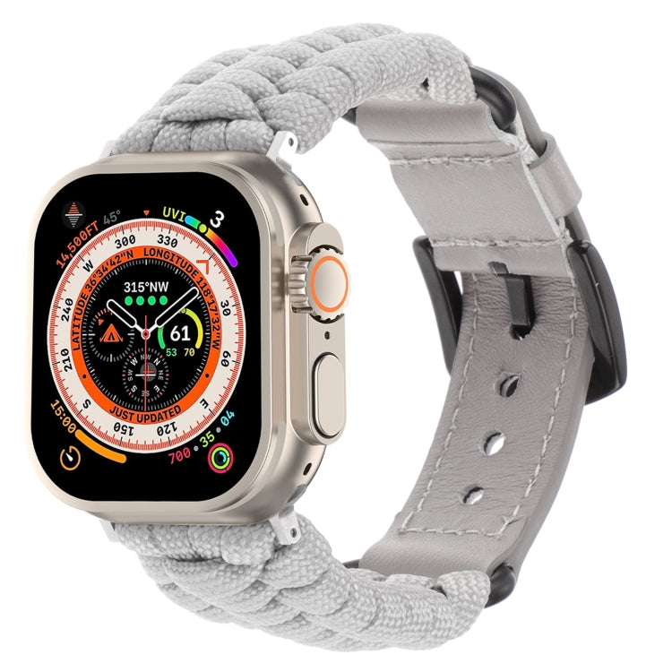 For Apple Watch Ultra 49mm Plain Paracord Genuine Leather Watch Band(Grey) - Watch Bands by PMC TechLife | Online Shopping South Africa | PMC TechLife | Buy Now Pay Later Mobicred