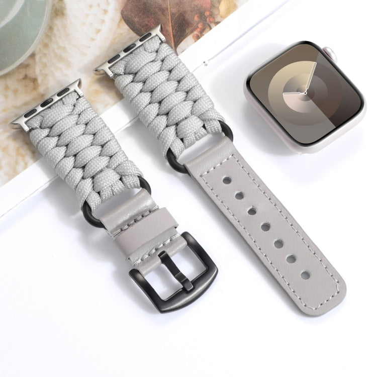 For Apple Watch Ultra 49mm Plain Paracord Genuine Leather Watch Band(Grey) - Watch Bands by PMC TechLife | Online Shopping South Africa | PMC TechLife | Buy Now Pay Later Mobicred