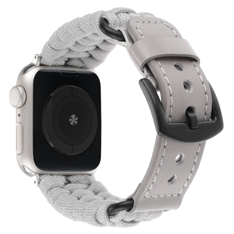 For Apple Watch Ultra 49mm Plain Paracord Genuine Leather Watch Band(Grey) - Watch Bands by PMC TechLife | Online Shopping South Africa | PMC TechLife | Buy Now Pay Later Mobicred