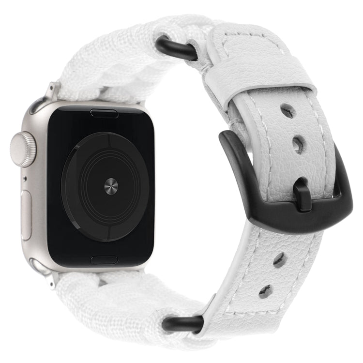 For Apple Watch Ultra 49mm Plain Paracord Genuine Leather Watch Band(White) - Watch Bands by PMC TechLife | Online Shopping South Africa | PMC TechLife | Buy Now Pay Later Mobicred