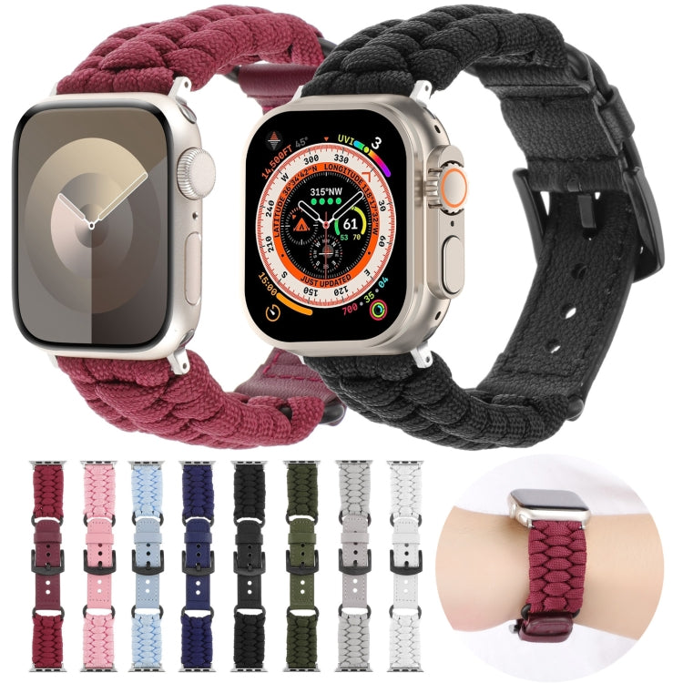 For Apple Watch Ultra 49mm Plain Paracord Genuine Leather Watch Band(Pink) - Watch Bands by PMC TechLife | Online Shopping South Africa | PMC TechLife | Buy Now Pay Later Mobicred