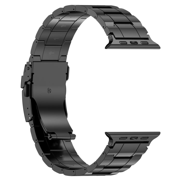 For Apple Watch Series 7 45mm Safety Buckle Trapezoid Titanium Steel Watch Band(Black) - Watch Bands by PMC Jewellery | Online Shopping South Africa | PMC Jewellery