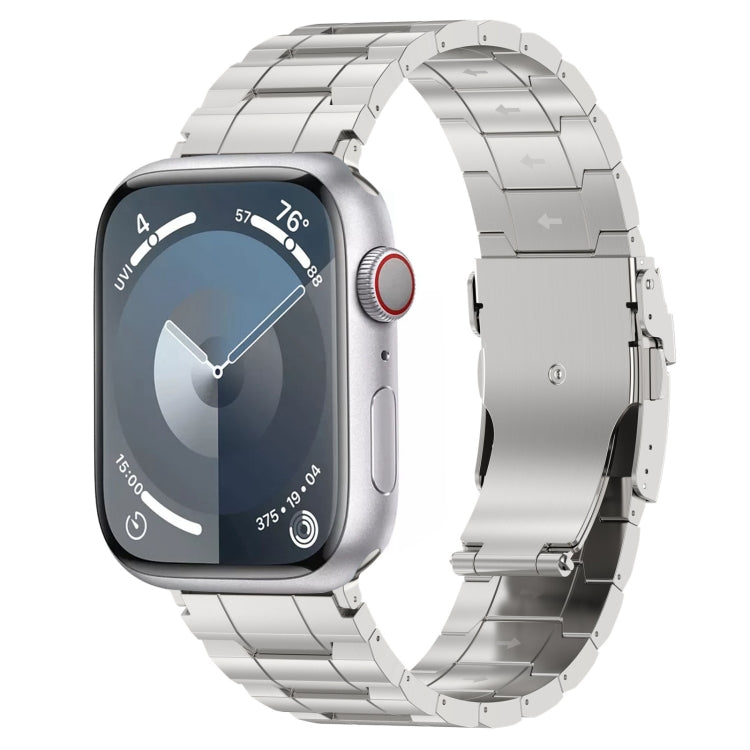 For Apple Watch Series 7 45mm Safety Buckle Trapezoid Titanium Steel Watch Band(Silver) - Watch Bands by PMC Jewellery | Online Shopping South Africa | PMC Jewellery