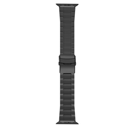 For Apple Watch Series 8 45mm Safety Buckle Trapezoid Titanium Steel Watch Band(Black) - Watch Bands by PMC Jewellery | Online Shopping South Africa | PMC Jewellery